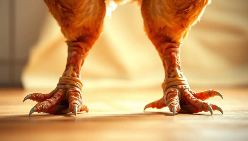 A close-up view of chicken legs, emphasizing their natural proportions and details. The foreground showcases well-defined chicken legs, showcasing the texture of the skin, and accurately proportioned claws. In the middle ground, the focus remains on the legs, providing a clear view for illustration clarity. The background is softly blurred to put emphasis on the legs, with warm, natural lighting that highlights the contours and shadows of the legs. The setting conveys a calm and illustrative mood suitable for an art tutorial. The angle is slightly elevated to create a dynamic perspective, ensuring that the chicken legs are the central focus of the image. A close-up view of chicken legs, emphasizing their natural proportions and details. The foreground showcases well-defined chicken legs, showcasing the texture of the skin, and accurately proportioned claws. In the middle ground, the focus remains on the legs, providing a clear view for illustration clarity. The background is softly blurred to put emphasis on the legs, with warm, natural lighting that highlights the contours and shadows of the legs. The setting conveys a calm and illustrative mood suitable for an art tutorial. The angle is slightly elevated to create a dynamic perspective, ensuring that the chicken legs are the central focus of the image.