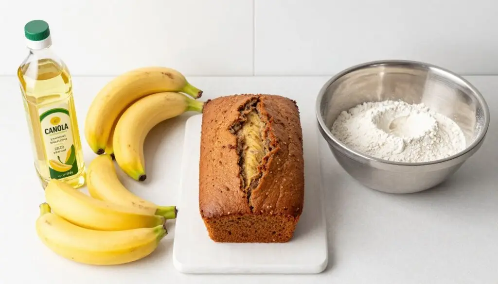 Chlebek bananowy z olejem rzepakowym w procesie przygotowania Chlebek bananowy z olejem rzepakowym w procesie przygotowania