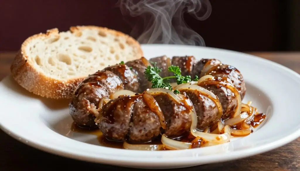 Gotowa kaszanka z piekarnika z cebulką