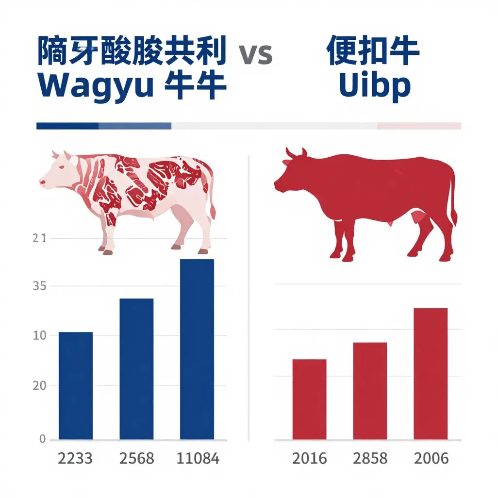 Infografika pokazująca profil kwasów tłuszczowych w wołowinie Wagyu w porównaniu do zwykłej wołowiny Infografika pokazująca profil kwasów tłuszczowych w wołowinie Wagyu w porównaniu do zwykłej wołowiny