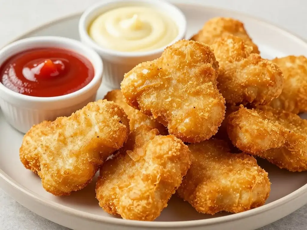 Nuggetsy z kurczaka jak z KFC ułożone na talerzu