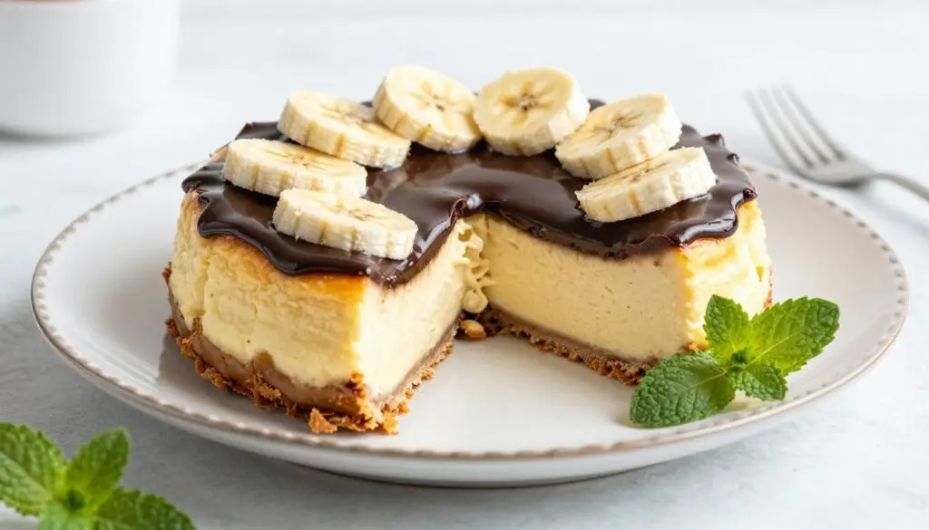 Sernik z tofu pieczony z bananami i polewą czekoladową Sernik z tofu pieczony z bananami i polewą czekoladową