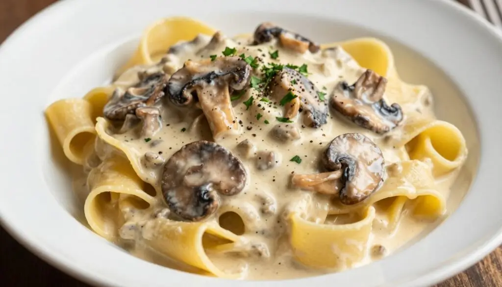 Wegański sos grzybowy z makaronem tagliatelle
