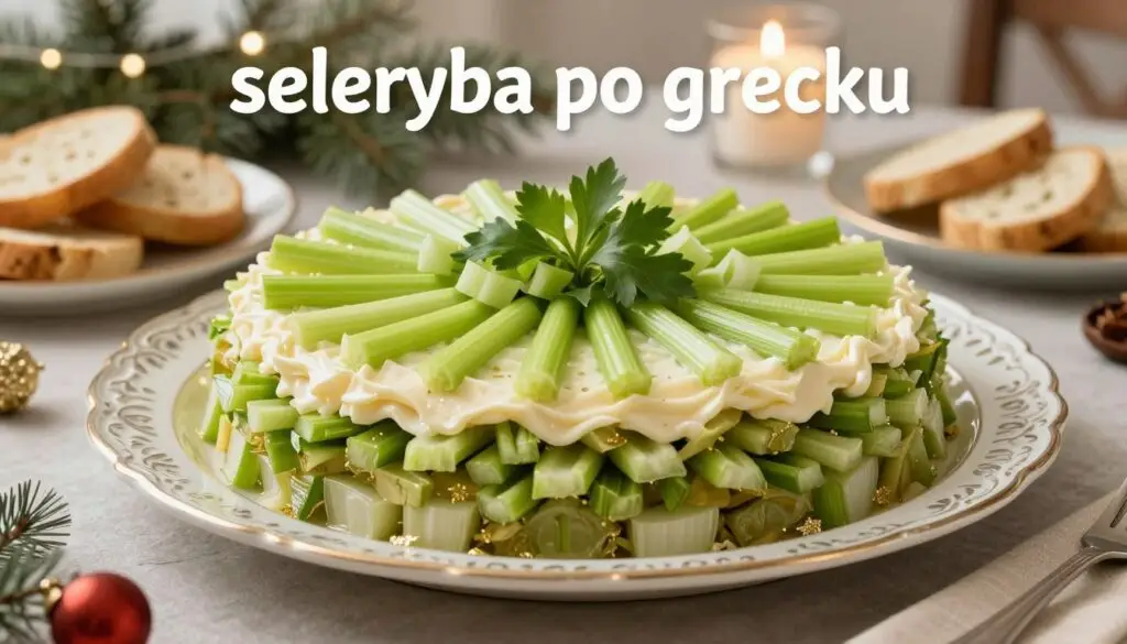 Gotowa seleryba po grecku na świątecznym stole