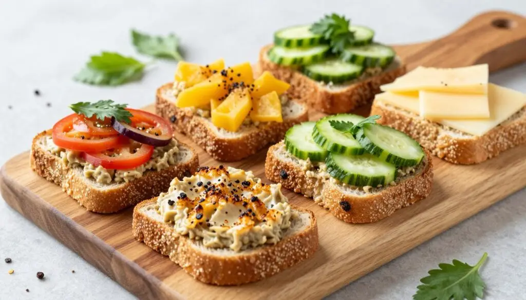 Kanapki z pastą czosnkową i różnymi dodatkami Kanapki z pastą czosnkową i różnymi dodatkami