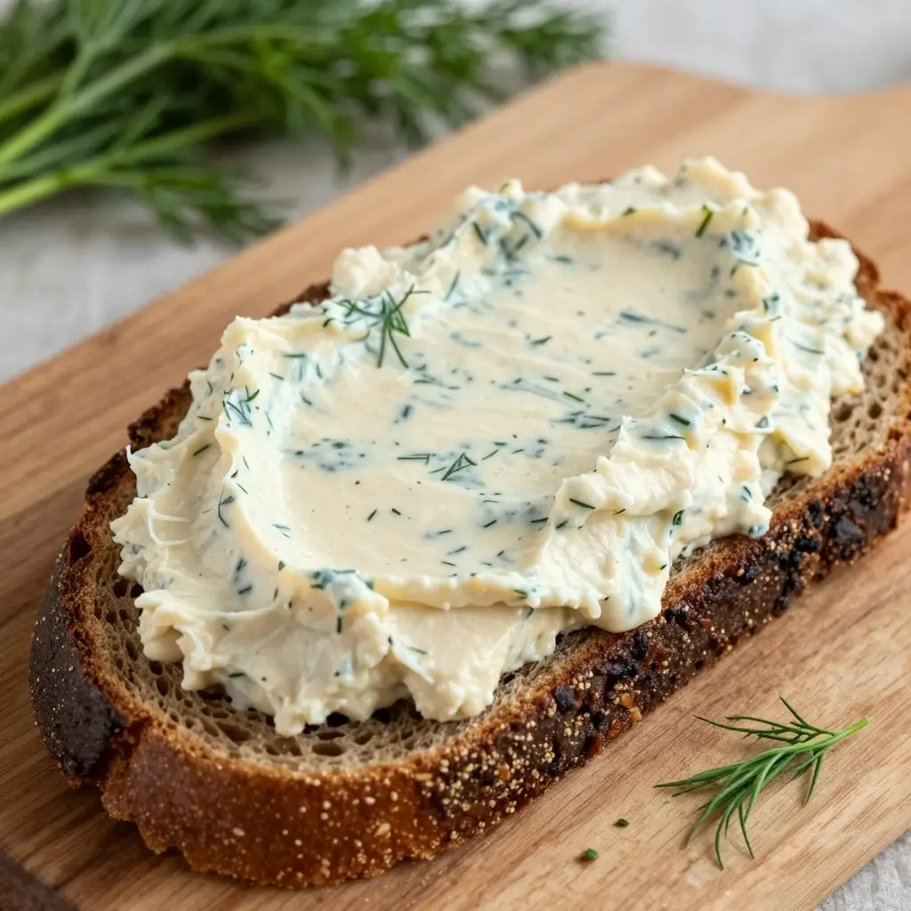 Klasyczna pasta bezrybna z tofu podana na pieczywie