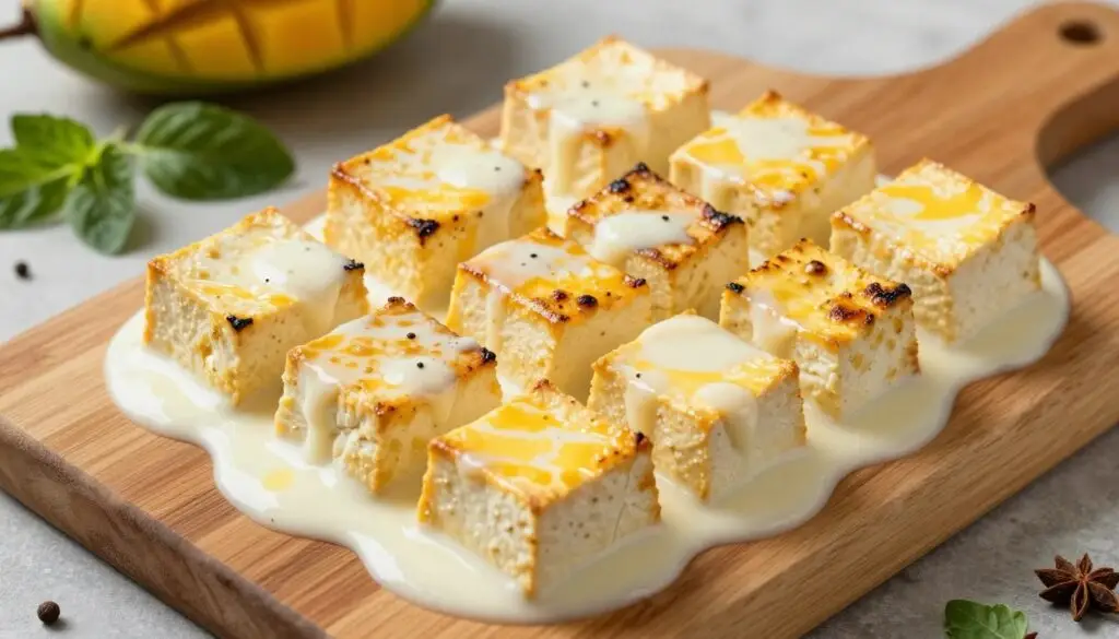 Marynowane w mango lassi kawałki tofu na grilla