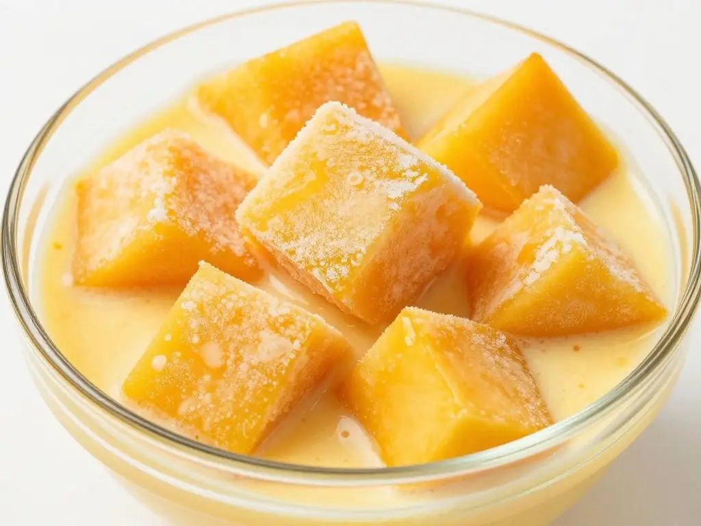 Mrożone kostki mango gotowe do przygotowania koktajlu