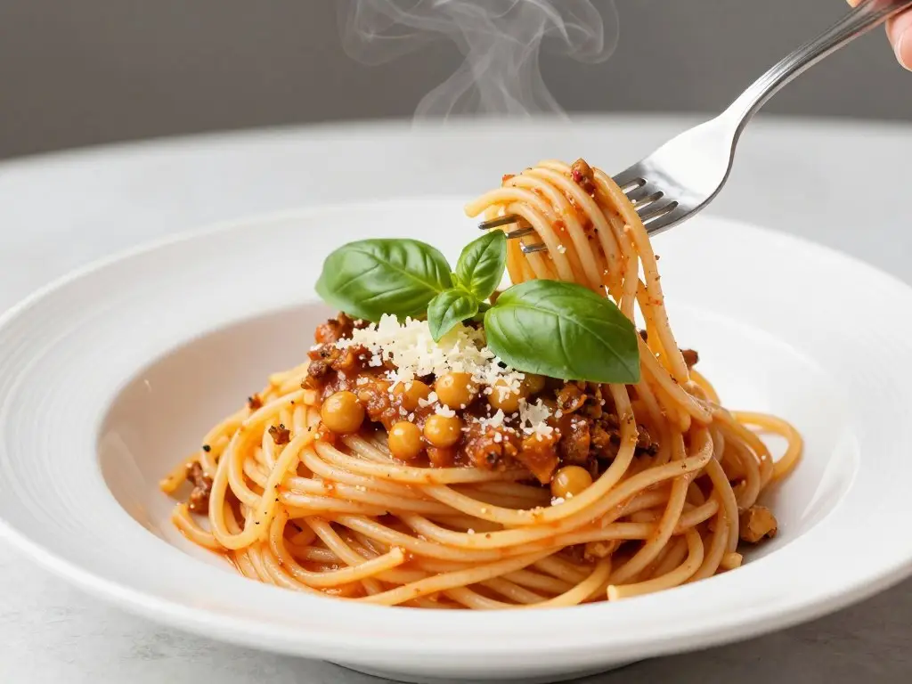 Spaghetti z sosem bolognese z granulatu sojowego