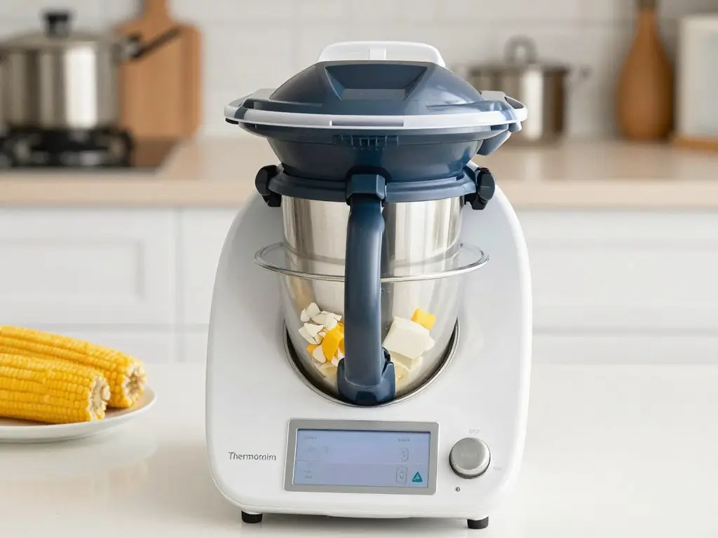 Thermomix przygotowujący zupę kukurydzianą