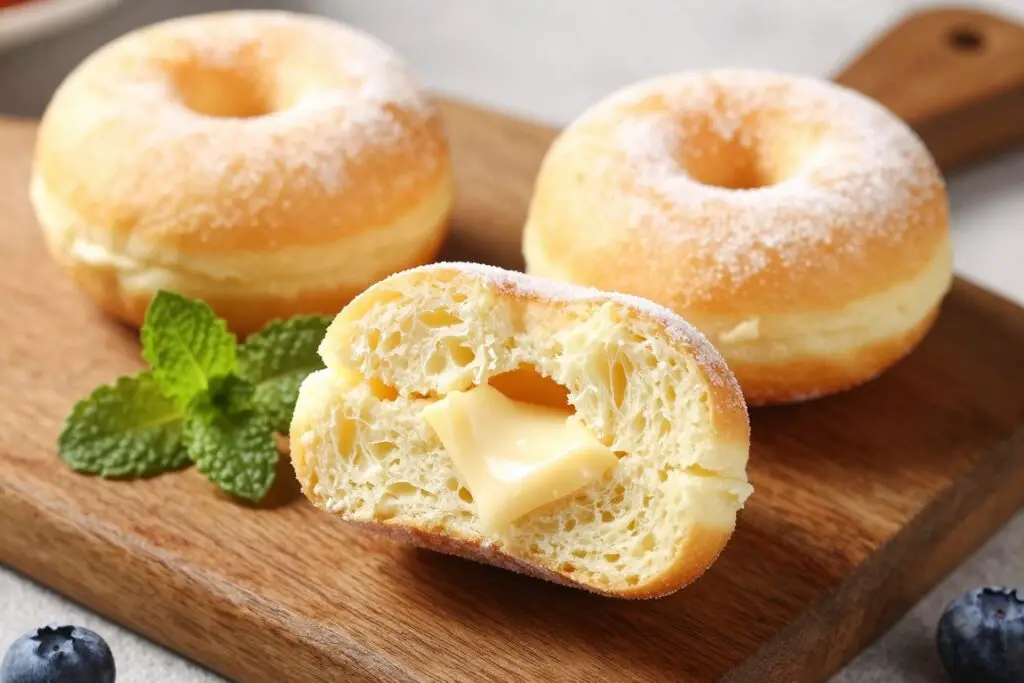 Wegańskie pączki serowe bez jajek na talerzu