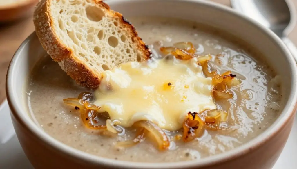 Wegetariańska zupa cebulowa z serem gruyère Wegetariańska zupa cebulowa z serem gruyère